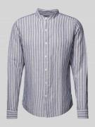 Michael Kors Slim Fit Leinenhemd mit Stehkragen in Marine, Größe XL