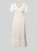 Apricot Midikleid aus Häkelspitze mit V-Ausschnitt in Ecru, Größe L