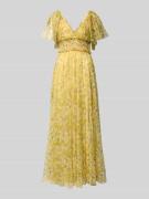 LACE & BEADS Abendkleid aus Tüll mit V-Ausschnitt in Hellgelb, Größe L