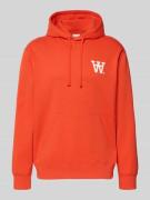 Wood Wood Hoodie mit Logo-Print und Känguru-Tasche in Orange, Größe L