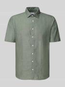 Jake*s Slim Fit Freizeithemd aus Leinen-Mix in Dunkelgruen, Größe L