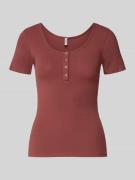 Pieces Slim Fit T-Shirt aus Baumwoll-Mix Modell 'KITTE' in Rostrot, Gr...