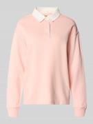 Gant Longsleeve mit Polokragen und kurzer Knopfleiste in Rosa, Größe L