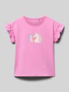 Blue Seven Regular Fit T-Shirt mit Rüschenbesatz in Pink, Größe 122