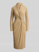 Lauren Ralph Lauren Knielanges Kleid in Wickeloptik in Sand, Größe 34