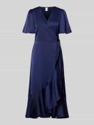 YAS Cocktailkleid mit Volantsaum Modell 'THEA' in Marine, Größe 36