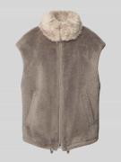 Marc Cain Regular Fit Weste mit Kunstfellbesatz und Woll-Anteil in Tau...