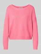 REVIEW Strickpullover mit tiefem U-Boot Ausschnitt in Neon Pink Melang...
