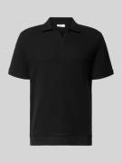 Lindbergh Comfort Fit Poloshirt mit V-Ausschnitt in Black, Größe L