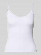 REVIEW Slim Fit Top aus Viskose-Mix mit Spitzenbesatz in Weiss, Größe ...