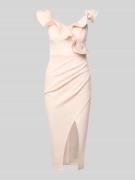 Lipsy Slim Fit knielanges Kleid mit Gehschlitz in Rosa, Größe 32