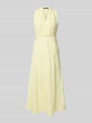 Luisa Cerano Midikleid mit V-Ausschnitt und Bindegürtel in Hellgelb, G...