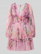 LACE & BEADS Cocktailkleid aus Tüll mit V-Ausschnitt in Rose, Größe L