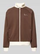 KARL KANI Sweatjacke mit Stehkragen in Dunkelbraun, Größe L