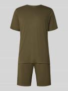 Schiesser Pyjama mit Logo in Oliv, Größe 48