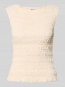 Jake*s Casual Top mit Smok-Details und Rundhalsausschnitt in Beige, Gr...