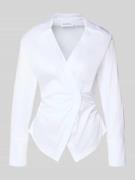 comma Bluse mit Raffungen und V-Ausschnitt in Weiss, Größe 36