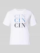 comma T-Shirt mit Ziersteinbesatz und Rundhalsausschnitt in Weiss, Grö...