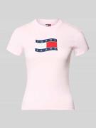 Tommy Jeans Slim Fit T-Shirt aus reiner Baumwolle in Pink, Größe L