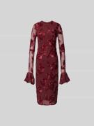 ROTATE Midikleid mit Trompetenärmeln in Bordeaux, Größe 40