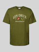 Les Deux T-Shirt mit Label-Stitching Modell 'Ivy' in Khaki, Größe M