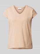 Be Pure Dutch T-Shirt mit V-Ausschnitt in Beige, Größe M