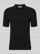 REVIEW Slim Fit Poloshirt mit Strukturmuster in Black, Größe L