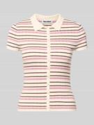 REVIEW Slim Fit Strick-Poloshirt aus Viskose-Mix in Offwhite, Größe L