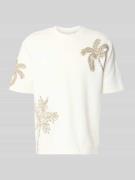 JAKE*S STUDIO MEN T-Shirt mit Motiv-Stitching in Ecru, Größe L