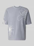 JAKE*S STUDIO MEN T-Shirt mit Motiv-Stitching in Rauchblau, Größe L