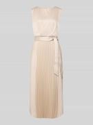 comma Midikleid mit Plisseefalten und Bindegürtel in Sand, Größe 36