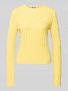 REVIEW Strickpullover mit Zopfmuster und Label-Stitching in Pastellgel...