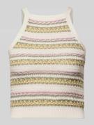 REVIEW Cropped Stricktop in Jacquard-Strick in Weiss, Größe L