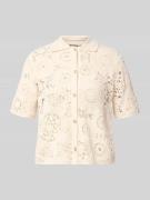 Milano Italy Bluse in Häkel-Optik mit Knopfleiste in Sand, Größe L
