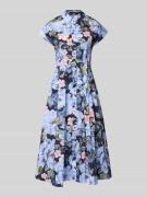 Oui Midikleid mit floralem Allover-Print in Hellblau Melange, Größe 36