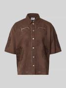 Jake*s Casual Bluse aus Leinen-Baumwoll-Mix mit Motiv-Stitching in Dun...