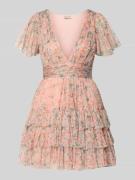 LACE & BEADS Cocktailkleid im Stufen-Look mit Taillenband in Apricot, ...