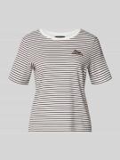 Oui T-Shirt mit Stitching in Dunkelbraun Melange, Größe 34