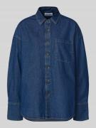 REVIEW Oversized Jeansbluse mit Brusttasche in Dunkelblau, Größe L