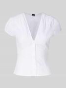 Gina Tricot Slim Fit Hemdbluse mit V-Ausschnitt in Weiss, Größe L