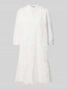 More & More Knielanges Kleid mit Lochstickerei in Weiss, Größe 34