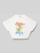 Garcia T-Shirt mit Motiv-Print und elastischem Saum in Weiss, Größe 14...