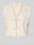 Jake*s Casual Blusentop mit Lochstickerei und Bindeverschluss in Beige...