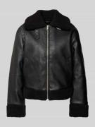 REVIEW Kunstlederjacke mit Reißverschluss in Black, Größe XS