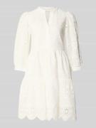 Apricot Knielanges Kleid mit Lochstickerei in Offwhite, Größe L