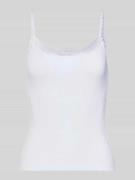 REVIEW Slim Fit Top mit Spitzenbesatz in Weiss, Größe L