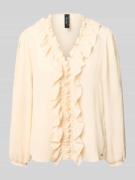 Marc Cain Bluse mit Rüschen und V-Ausschnitt in Beige, Größe 34