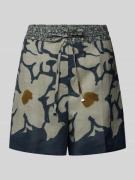 Luisa Cerano Shorts aus Ramie im Allover-Look in Dunkelblau, Größe 34