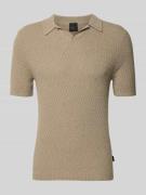 bugatti Slim Fit Strick-Poloshirt mit Strukturmuster in Sand, Größe L