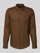 Guess Regular Fit Leinenhemd mit Kentkragen und Brusttasche in Mittelb...